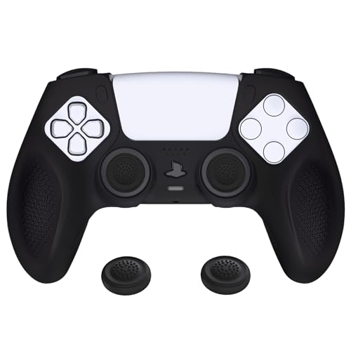 PlayVital Ninja Edition Anti-Slip Silicone Cover Skin for ps5 Wireless Controller, Ergonomic Protector Soft Rubber Case for ps5 Controller Fits with Charging Station with Thumb Grip Caps - Black