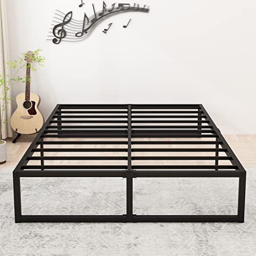 Lutown-Teen 14 Inch Queen Bed Frame Heavy Duty Steel Slat Support Metal Platform Bed Frame Queen Size No Box Spring Needed, Easy Assembly, Black
