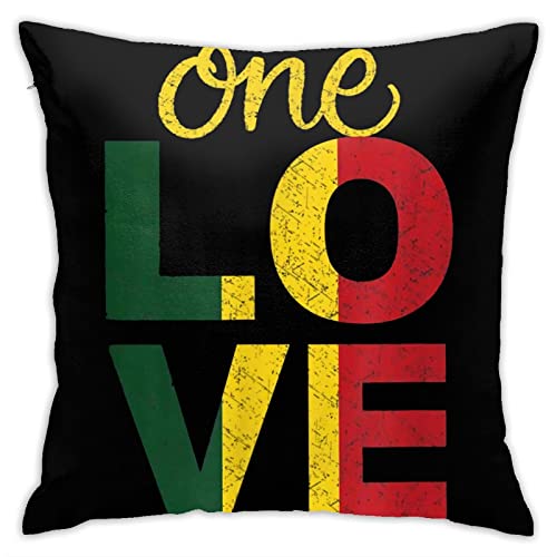 Niqqzit One Love Jamaican Rasta Reggae Pillow Cover Decorative Throw Pillow Covers, Soft Pillowcase 18x18 Inch Square Cushion Case for Couch Sofa Chair Bed Bedroom Car Living Room Home Decor