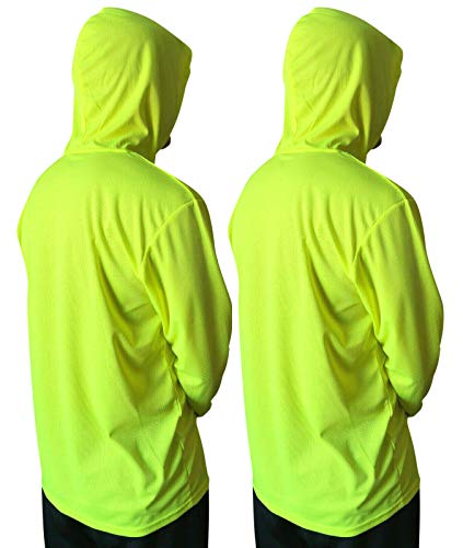 NY GOLDEN FASHION Hi Vis High Visibility T Shirt Long Sleeve Safety Construction Work Shirts with Hood (2Pcs Neon Yellow, L)