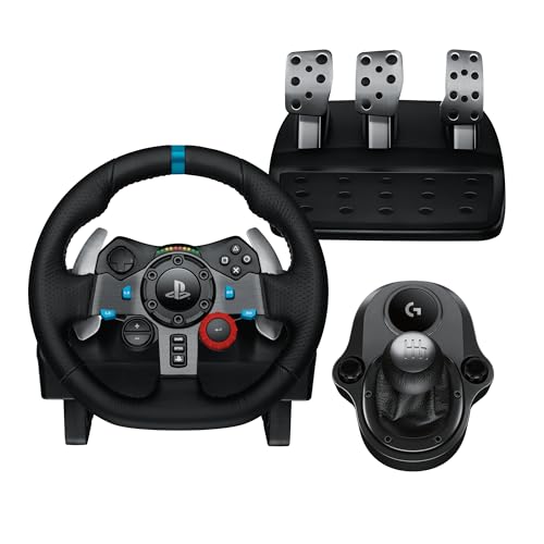 Logitech G29 Driving Force Racing Wheel and Pedals, Force Feedback, Real Leather + Logitech G Driving Force Shifter - For PS5, PS4 and PC, Mac - Black