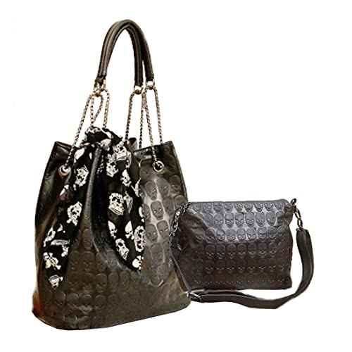 Womens Skull Print PU Leather Hobo Tote Shoulder Bag Package Handbag with Gift