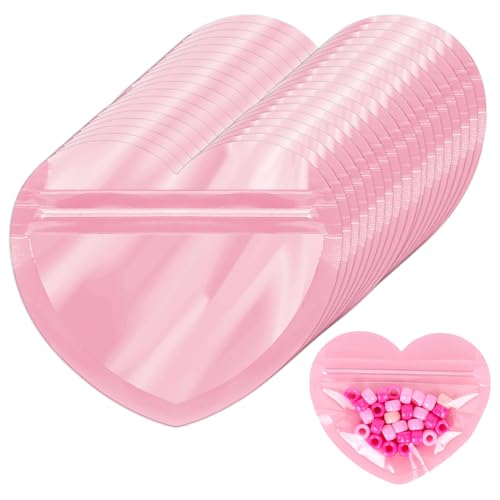 JarThenaAMCS 100Pcs Heart-Shaped Jewelry Bags Pink Heart Clear Zip Lock Resealable Baggies Cute Mini Packaging Pouch for Small Business Valentine's Day Earring Necklace Sample