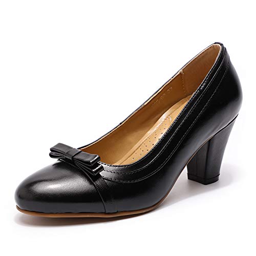 Mona flying Leather Mid Kitten Pumps Elegant Women Slip On Classic Comfortable Elegant Handmade Work Shoes