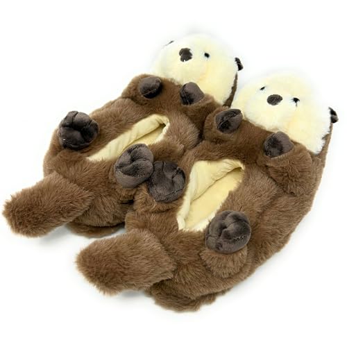 ooohyeah Otter Slippers for Women, Plush Cozy Warm Slippers, Funny Slippers with Grippers - size 7-8
