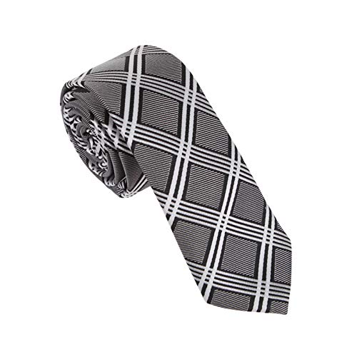 DAN SMITH Slim Necktie For Mens Black Slim Necktie Polyester Checker 2.15' Mothers Day Birthday DAE7C15C Black,Whitesmoke