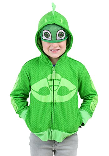 PJ Masks Boys' Toddler Gekko and Catboy Hoodie, Green Long Sleeve, 3T