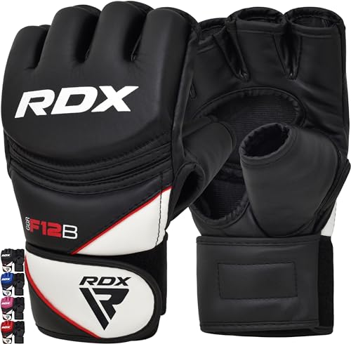 RDX Maya Hide Leather Grappling MMA Gloves UFC Cage Fighting Sparring Glove Training F12, Large, Black