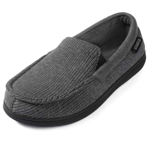 ULTRAIDEAS Men's Carver Slippers Moc Loafer House Shoes Memory Foam, Charcoal Grey, 11 US