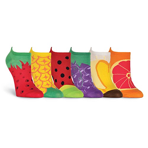 K. Bell Socks Women's 6 Pair Pack Fun Food and Beverage Novelty Low Cut No Show Socks, Fruit (Red), Shoe Size: 4-10