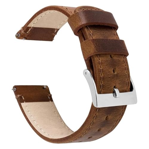 BARTON WATCH BANDS Quick Release Top Grain Leather Watch Band Strap, Caramel Tan Leather, 22mm