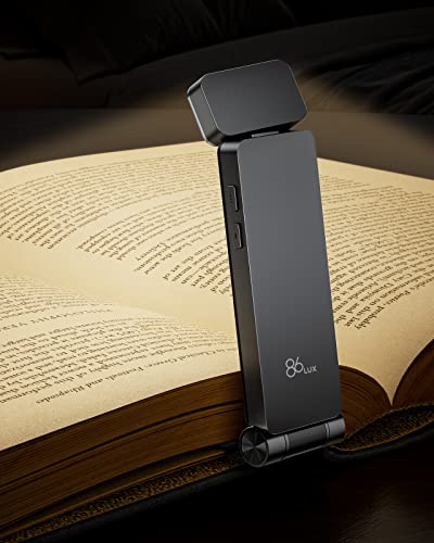 86lux Reading Light, Rechargeable Book Light for Reading in Bed, Ultralight Clip-on LED Bookmark Lamp with 3 Amber Colors & Stepless Dimming for Night Reading for Book Lovers, Kids, Grey