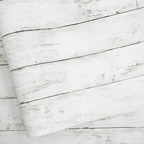 Abyssaly Peel and Stick Wallpaper 17.7' X 118' White Gray Wood Shiplap Contact Paper Self-Adhesive Removable Decorative Wall Covering Vintage Wood Plank Film for Home Decoration