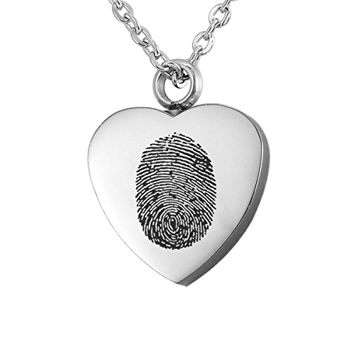 Valyria Polished Heart Urn Pendant Cremation Ashes Memorial Necklace with Personalized Fringerprint &Engraving (Fingerprint)