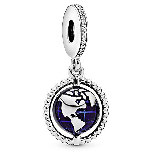 Pandora Jewelry Spinning Globe Dangle Cubic Zirconia Charm in Sterling Silver, No Box