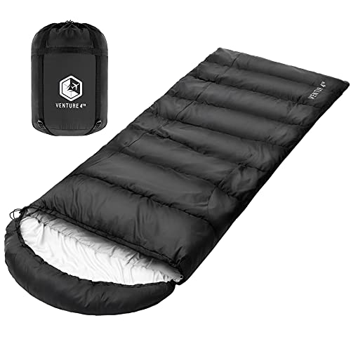 VENTURE 4TH 3-Season XL Backpacking Sleeping Bag, Camping Sleeping Bags for Adults & Kids - Lightweight, Comfortable, Water Resistant, Ideal for Hiking, Camping & Outdoor - Black