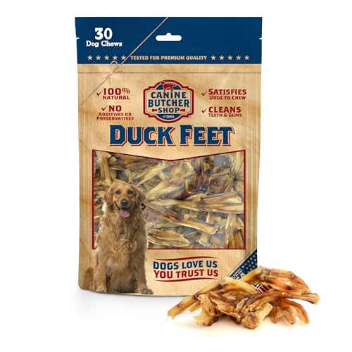 Canine Butcher Shop Duck Feet for Dogs (Pack of 30), Raised & Made in USA Dehydrated Duck Feet, All-Natural Dog Chews, Treats, Snacks