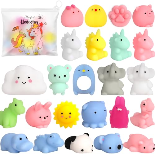 POKONBOY 25pcs Mochi Squishy Toys, Mini Kawaii Squishies Animals with Storage Bag Party Favor for Kids Stress Relief Toys Classroom Prizes Easter Basket Stuffers for Boys and Girls Age 3+