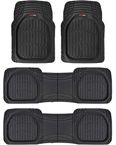 Motor Trend Original FlexTough Black Rubber Car Floor Mats for 3 Row Vehicles, Front & Rear 2nd Row Deep Dish All Weather Automotive Heavy Duty Trim to Fit, Automotive Liners for Cars Truck Van SUV