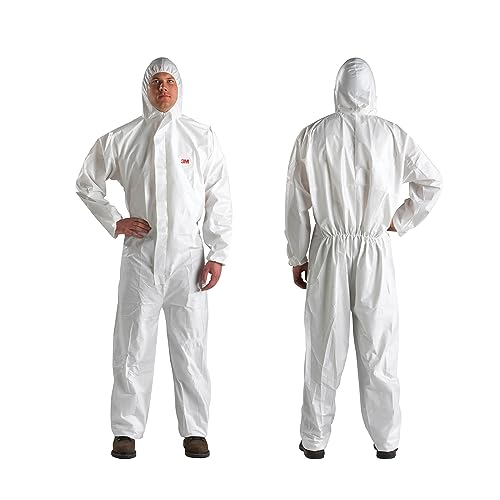 3M Protective Disposable Coveralls, Bulk Pack of 25 White Coveralls, Hooded with Elastic Cuff, Two-way Zipper, Antistatic Protection, XXL, 4510-BLK-XXL