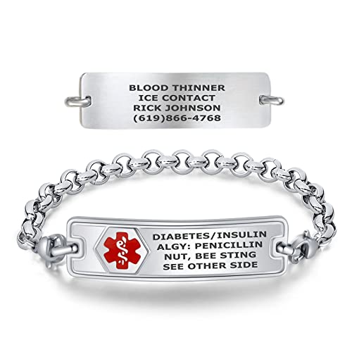 Divoti Dual-sided Engraved Elegant Rolo Medical Alert ID Bracelets for Women – Red - 7.0'