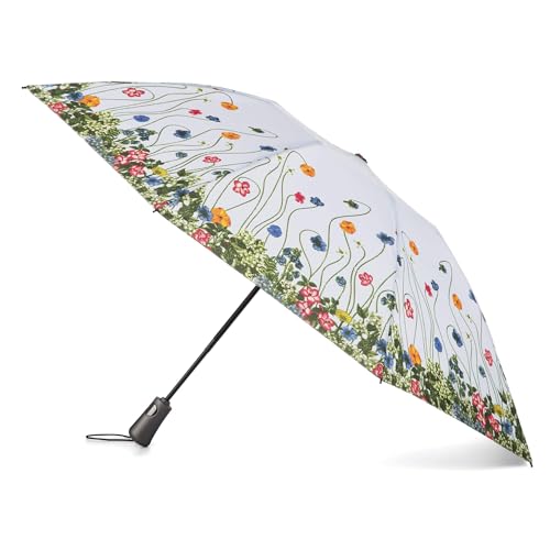 Totes Reverse Close Folding Inbrella with Auto Open Close and Compact, Windproof Design, Flower Garden