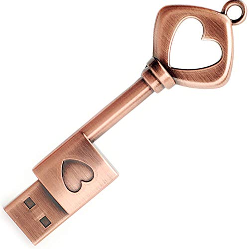 64GB USB 2.0 Flash Drive, BorlterClamp Memory Stick Retro Metal Love Heart Key Shaped Thumb Drive