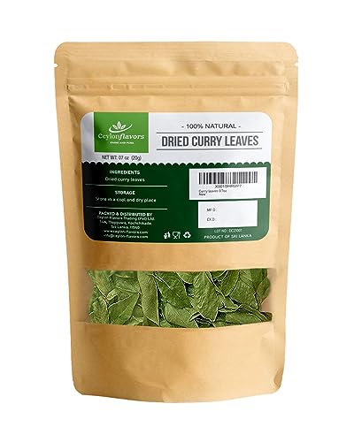 Ceylon flavors Curry Leaves Gluten Free Naturally Air Dried Herbs Fresh Groceries with All Flavors Asian Food Indian Spices - Kari Patta 0.7oz/ 20 g