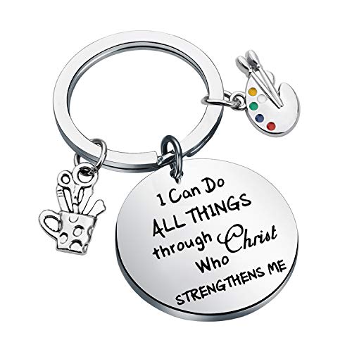LQRI Artist Keychain Painter Gift I Can Do All Things Through Christ Who Strengthens Me Paint Palette Charm Keychain Paint Jewelry Artist Gift Art Teacher Gifts (sliver)