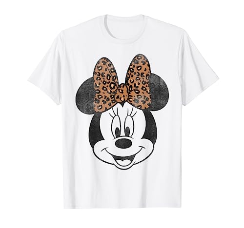 Disney Minnie Mouse Distressed Vintage Leopard Bow Portrait T-Shirt