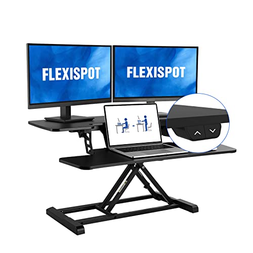 FLEXISPOT Electric Standing Desk Converter 36' Wide Motorized Stand up Desk Riser for Monitor and Laptop,Black Height Adjustable Desk for Home Office