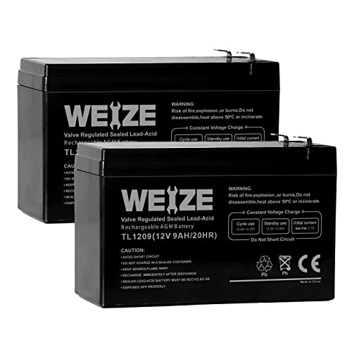 WEIZE 12V 9AH Battery, Sealed Lead Acid Battery with F2 Terminals, Rechargeable Replaces 12 Volt 8AH 10AH for Razor e200 / e200s / e225 / e300, APC UPS Computer Backup Power (BX1300LCD), 2 Pack