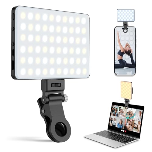 Tizwis 60 LED Phone Light with Front & Back Clip, Selfie Light with CRI 95+, Selfie Light for iPhone, iPad, Phone, 3000Mah Portable Light, Adjusted 3 Light Modes for Selfie, Vlog, Makeup, TikTok
