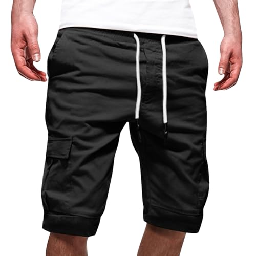 Men's Hiking Cargo Shorts Mens Outdoor Casual Elastic Waist Relaxed Fit Cotton Lightweight Outdoor Shorts for Men White