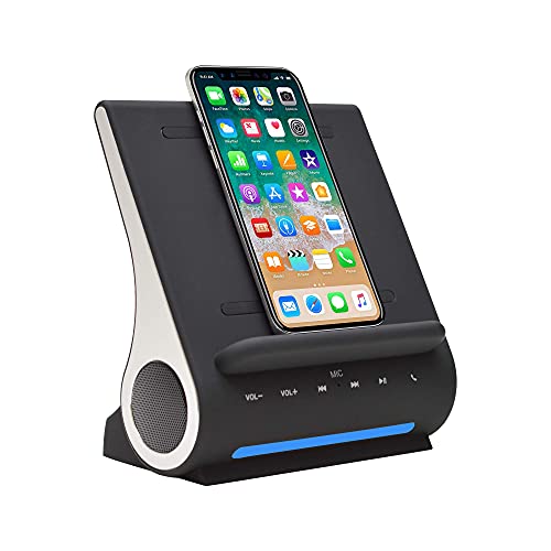 Azpen Dockall D108 Wireless Charger, Bluetooth Premium Speakers, Docking Station with Built in Mic Handsfree Call, 3 in 1 Station for iPhone and Samsung Phone