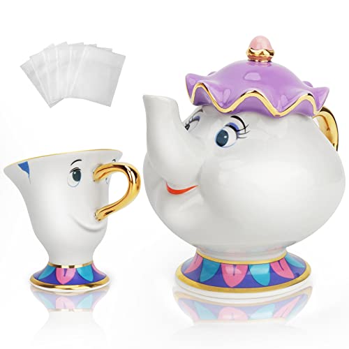 LEEPENK Mrs Potts Teapot Disney Beauty and Beast Teapot & Mug Mrs Potts and Chip Tea Set Ideal Gifts for Girl and Home Decorationl