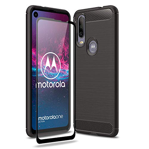 Olixar Case with Screen Protector for Motorola One Action, Stylish 2 in 1 Protection - Defend Your Phone & Screen from Drops, Shocks and Scratches Sentinel - Black
