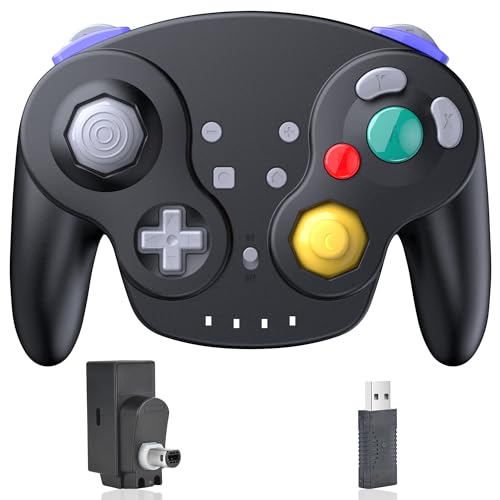 2.4 GHz Wireless NGC Switch Online Controller, USB Receiver & GameCube Receiver, Compatible with Windows PC iOS Mac Raspberry Pi, GameCube/Switch NSO - (Rechargeable) (Plug and Play) Black