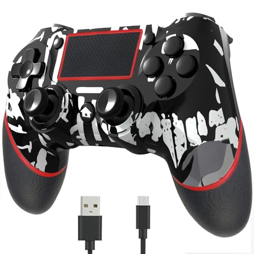 SZDILONG 【Upgraded】 Wireless Controller for Ps4 Gamepad Compatible with Ps4/Pro/Slim/Windows PC,Joystick for PS4 with Touchpad/Stereo Headphone Jack/Six-axis Motion Control/Charging Cable,SKULL
