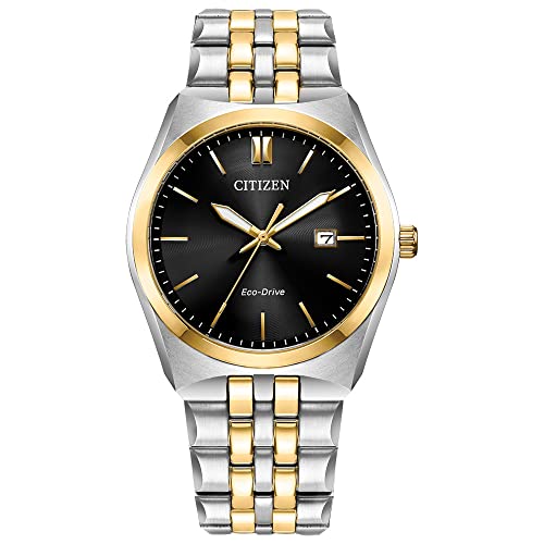 Citizen Men's Classic Corso Eco-Drive Watch, 3-Hand Date, Luminous Hands and Markers, Two-Tone Stainless Steel, Black Dial
