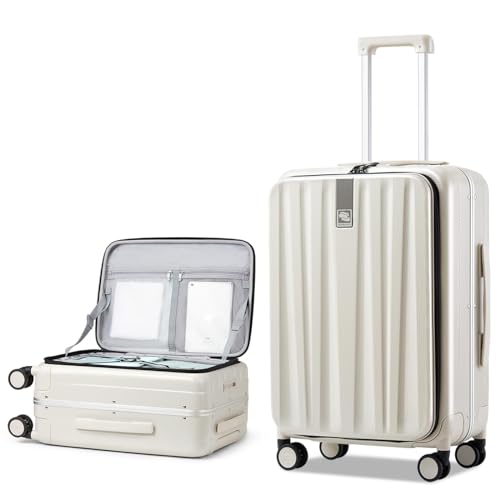 Hanke 26 Inch Large Luggage Suitcase Top Opening Aluminum Frame Tsa Luggage Hard Shell Suitcases with Wheels for Travel Woman Men.(Ivory white)