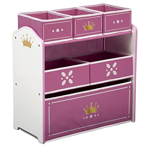 Delta Children Princess Crown Design & Store 6 Bin Toy Storage Organizer - Greenguard Gold Certified, White/Pink