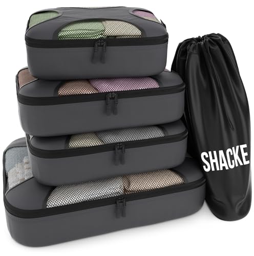 Shacke Pak - 5 Set Packing Cubes - Travel Organizers with Laundry Bag (Dark Grey)