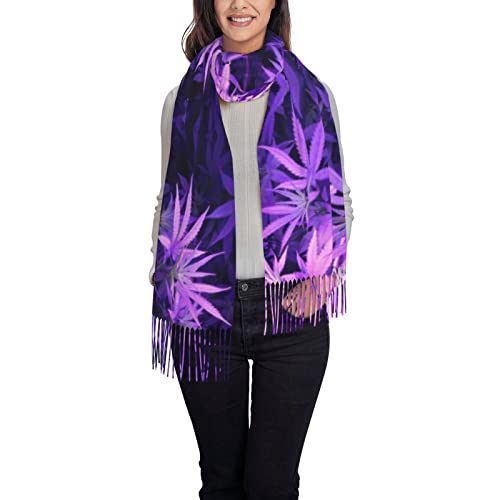 SEAEAGLE Purple Weed Marijuana Leaf Women Fashion Scarfs Tassel Warm Scarves Classic Fringes Shawl Fall Cape Wrap