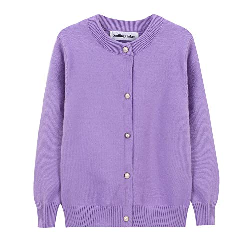 SMILING PINKER Girls Cardigan Sweater School Uniforms Button Long Sleeve Knit Tops (Purple, 4-5T)