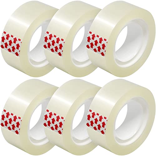 6 Rolls Transparent Tape Refills, Clear Tape, Hand Tearable, 3/4 x 1000 Inches, Glossy Gift Wrapping Tape for Dispenser, Office, School, Home