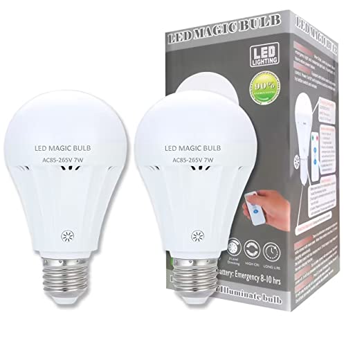 LIKERTLA LED Rechargeable Light Bulbs,7W LED Magic Bulbs with Remote control Warm White Emergency Light E26 Battery Operated Lamp without Electricity for Home Indoor Power Outages Lighting(2 Pack)