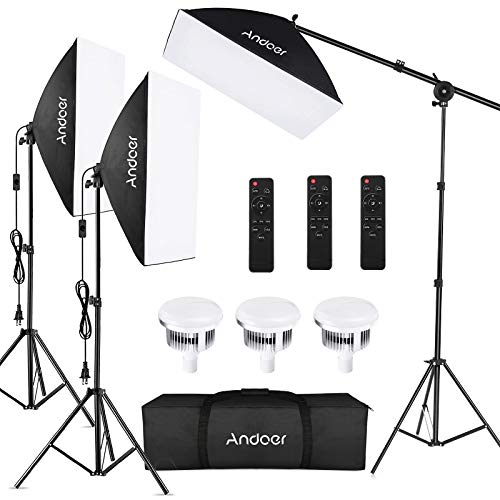 Andoer Softbox Photography Lighting Kit Professional Studio Equipment with 20'x28' Softbox, 2800-5700K 85W Bi-Color Temperature Bulb with Remote, Light Stand, Boom Arm for Portrait Product Shooting