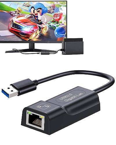 Dnkeaur Switch Wired Internet LAN Adapter, Switch Ethernet Adapter for Nintendo Switch/Switch OLED, Mac Computer, Windows Laptops, USB to Ethernet Adapter, USB3.0 Network, Switch Accessories