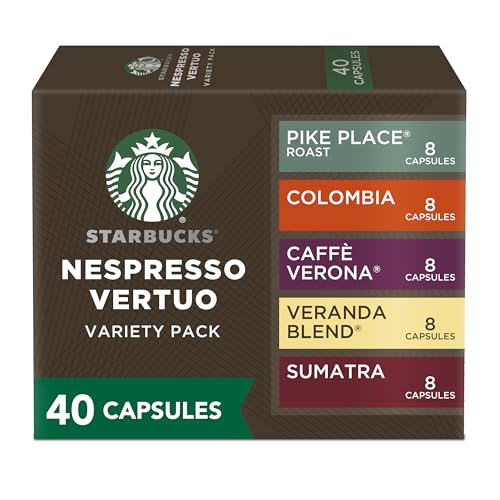 Starbucks by Nespresso Blonde, Medium, and Dark Roast Variety Pack Coffee (40-count single serve capsules, compatible with Nespresso Vertuo Line System)
